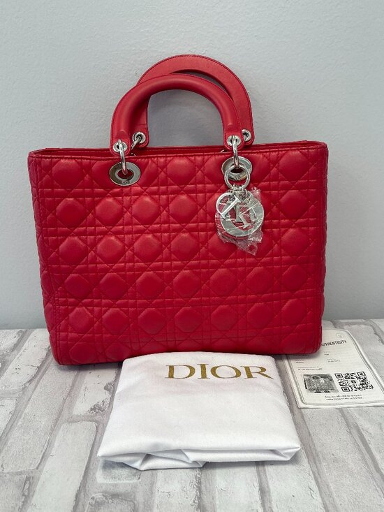 Dior Handbags - Dior Lady Dior in Red Lambskin - Large - Preowned